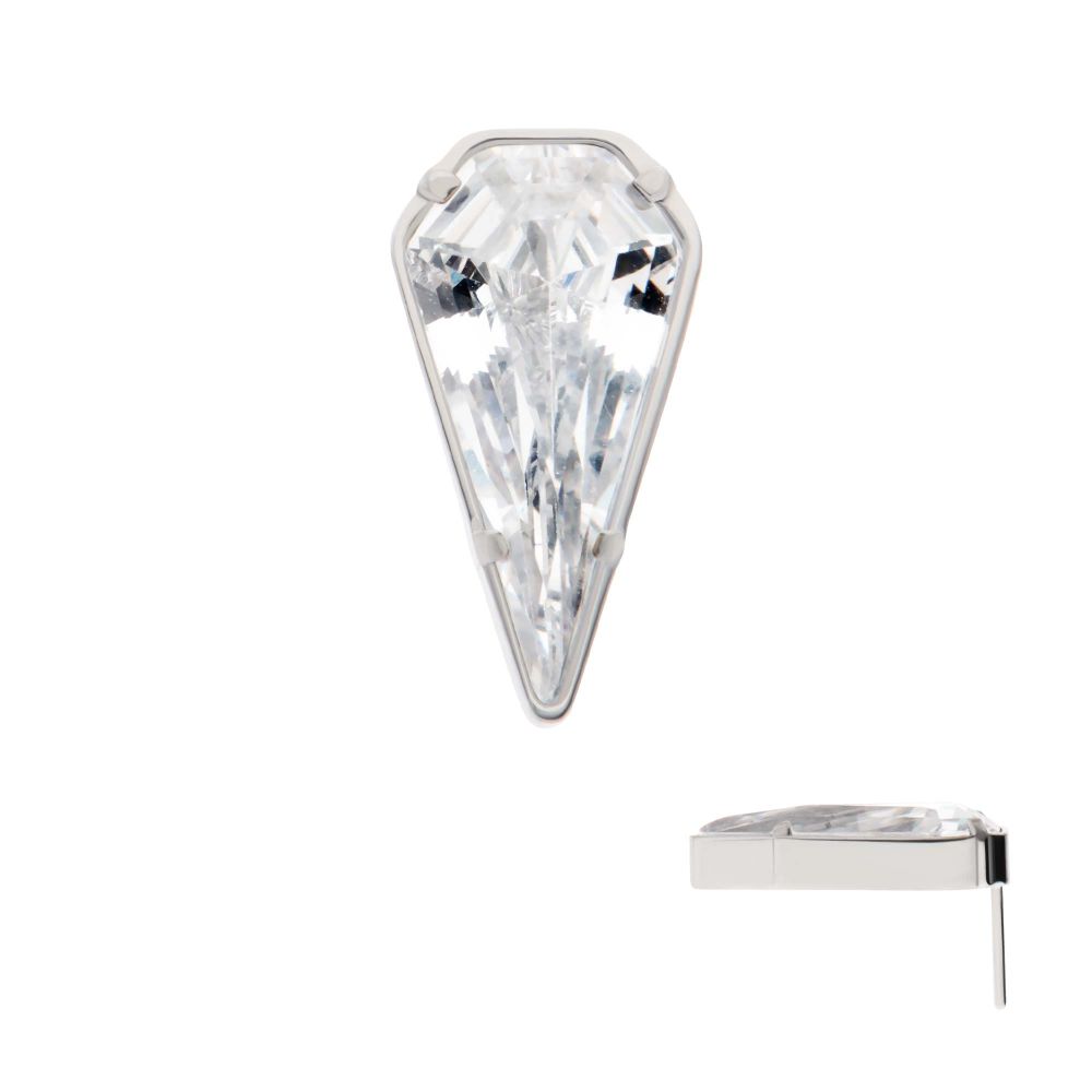 Titanium Threadless Prong Set Kite Shape CZ Top