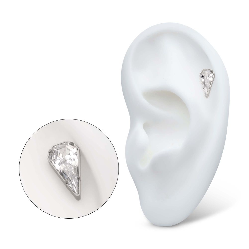 Titanium Threadless Prong Set Kite Shape CZ Top