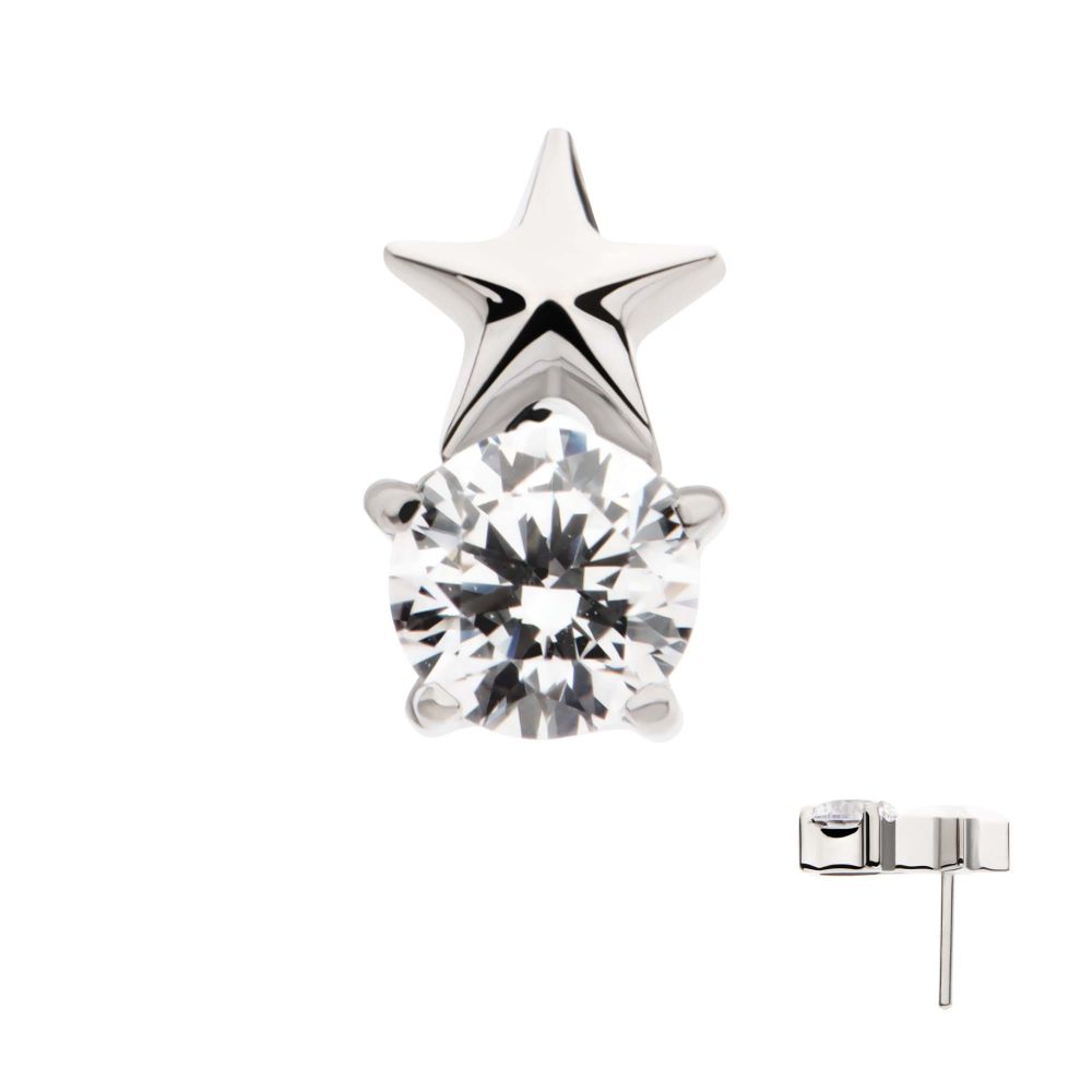 Titanium Threadless Star with Prong Set Round CZ Top