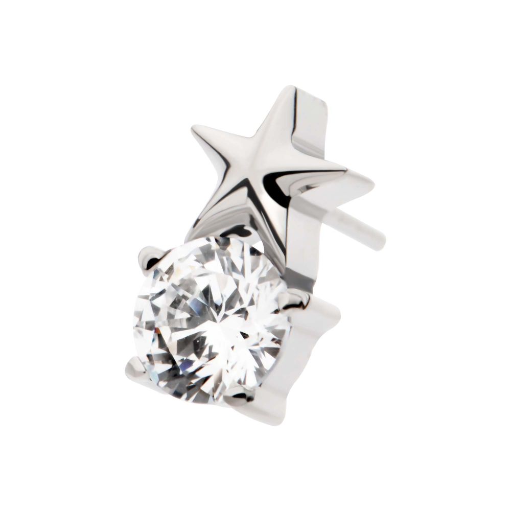 Titanium Threadless Star with Prong Set Round CZ Top