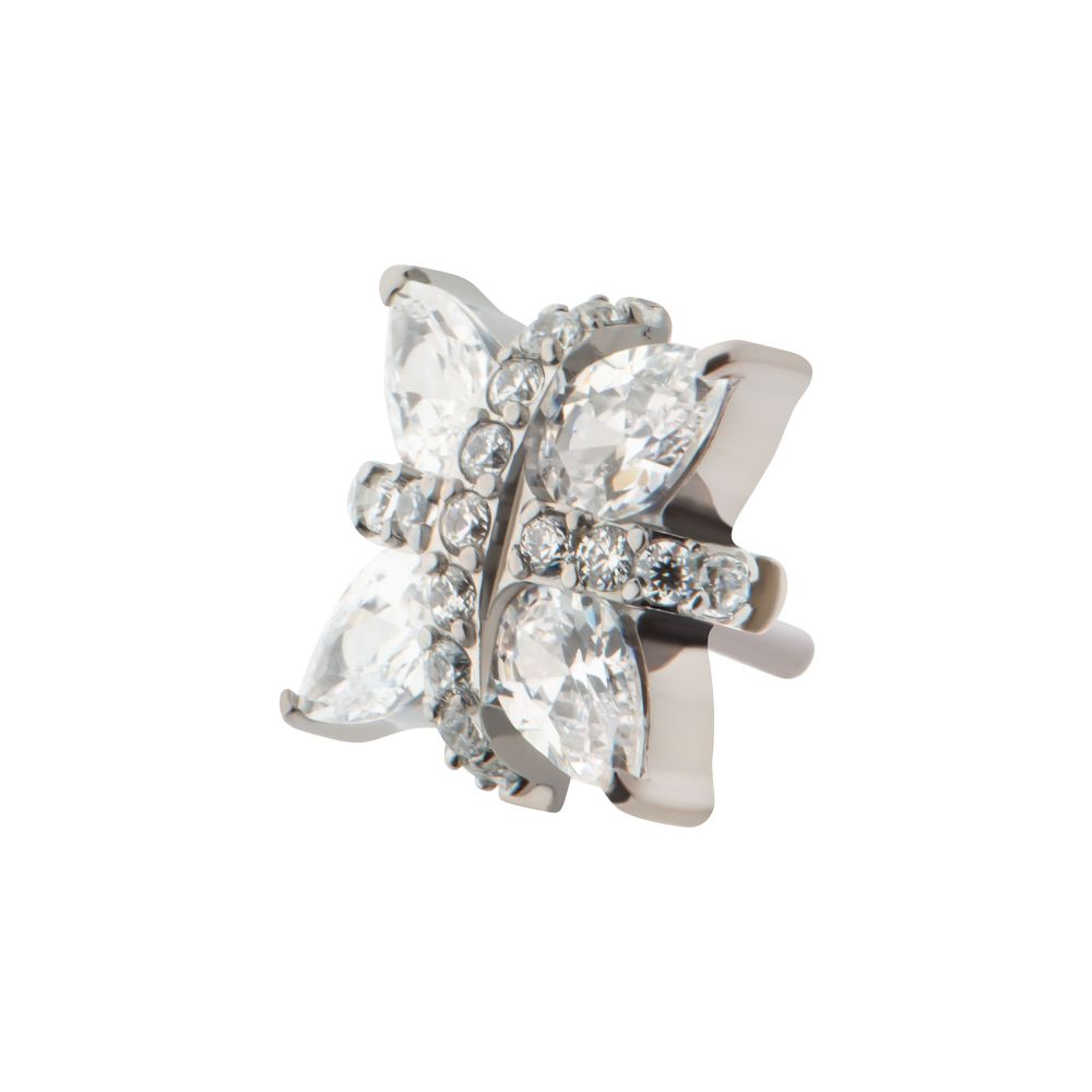 Titanium Threadless Paved CZ Cross with Pronged Marquise CZ Flower Top