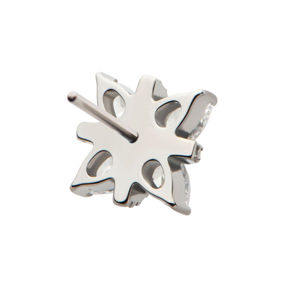 Titanium Threadless Paved CZ Cross with Pronged Marquise CZ Flower Top
