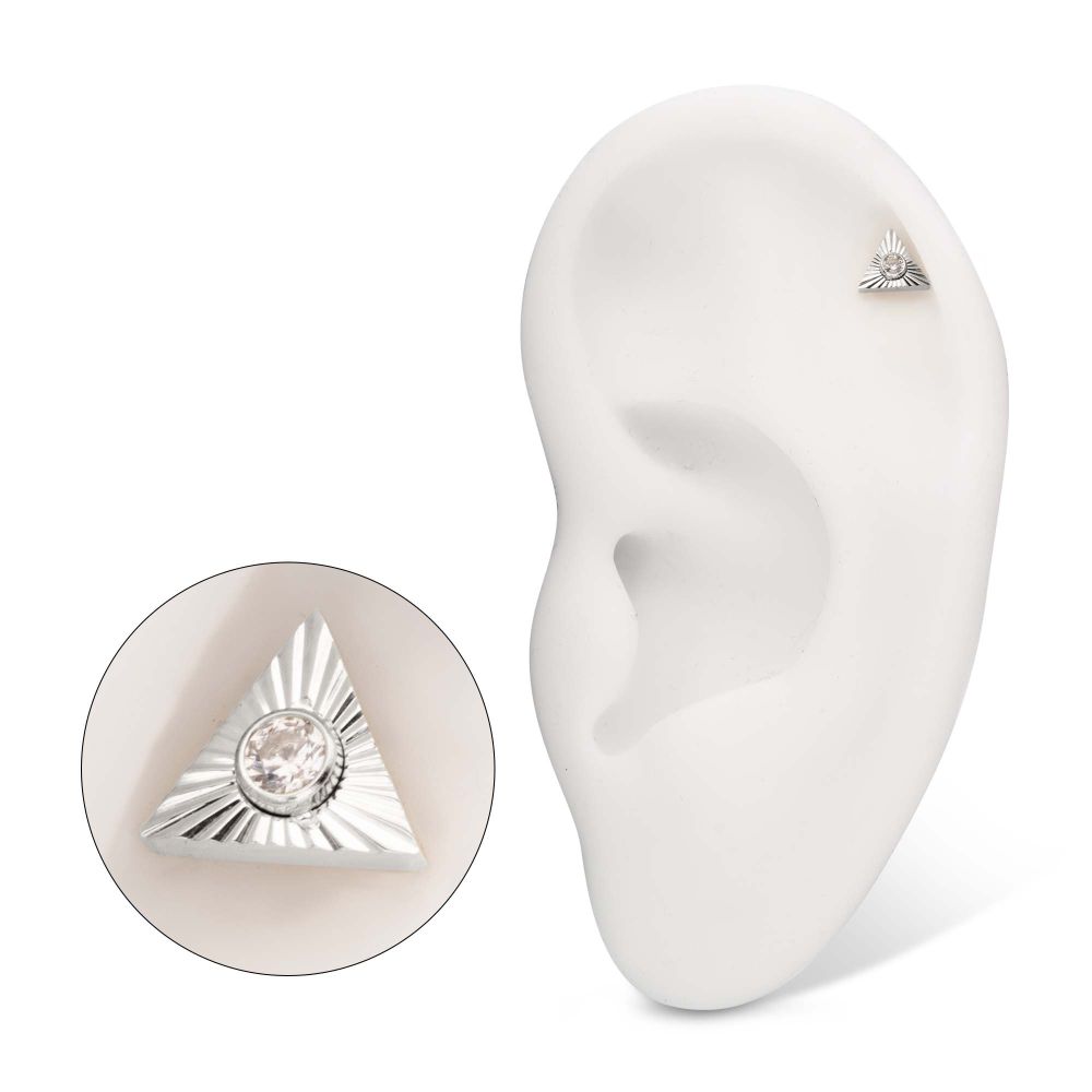 Titanium Threadless Corrugated Triangle Top with Bezel Gem