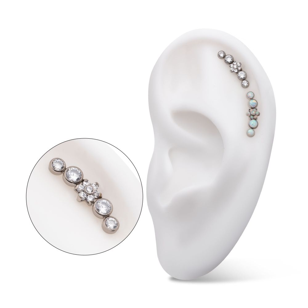 Titanium Threadless Prong Set Flower with Bezel Set Round CZ/Opal Cluster Top