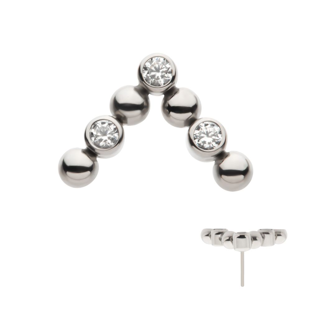 Titanium Threadless Beads & Bezel Set Round CZ Cluster Chevron Top