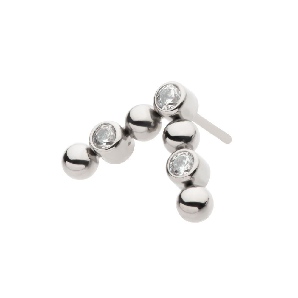 Titanium Threadless Beads & Bezel Set Round CZ Cluster Chevron Top