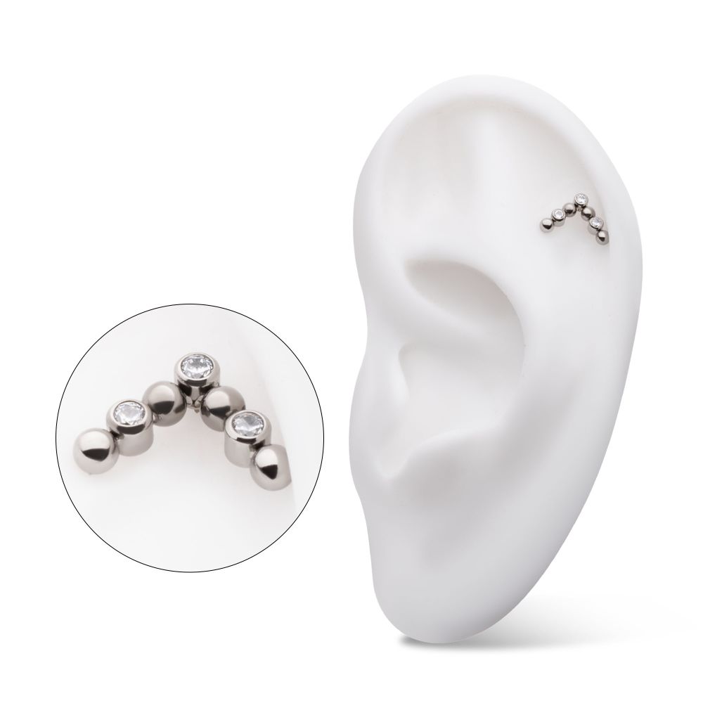 Titanium Threadless Beads & Bezel Set Round CZ Cluster Chevron Top