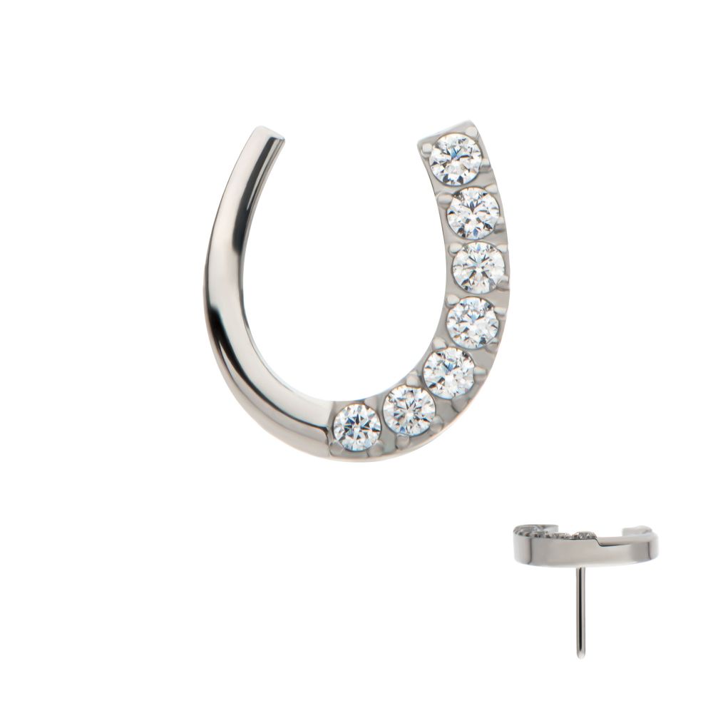 Titanium Threadless Paved Round CZ Horseshoe Shape Top