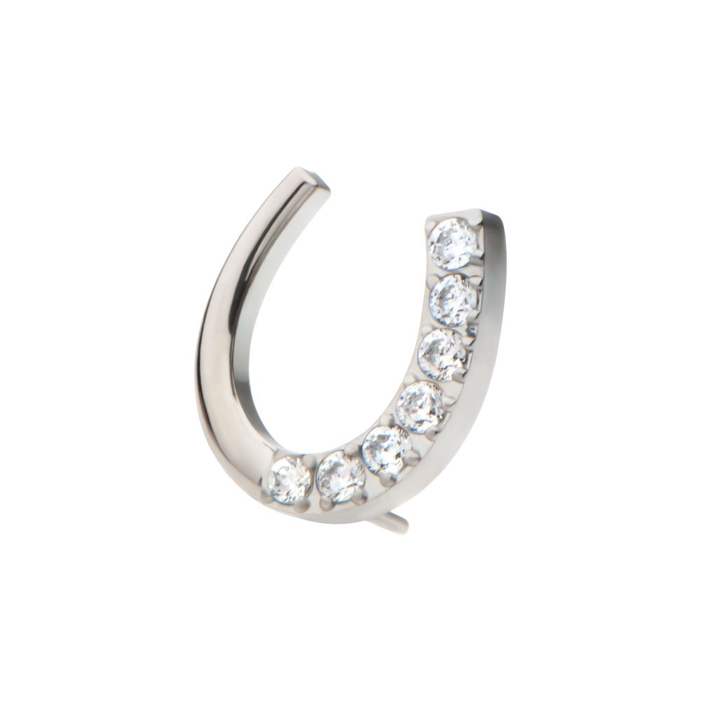 Titanium Threadless Paved Round CZ Horseshoe Shape Top