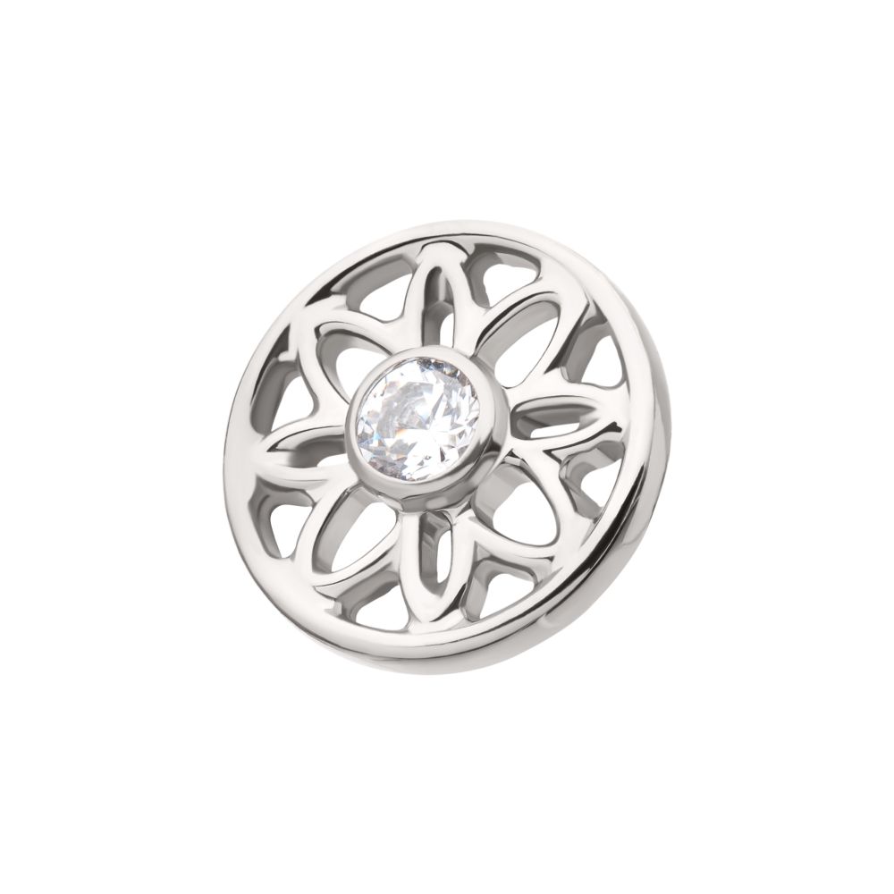 Titanium Threadless Bezel Set Gem Flower Mandala Top