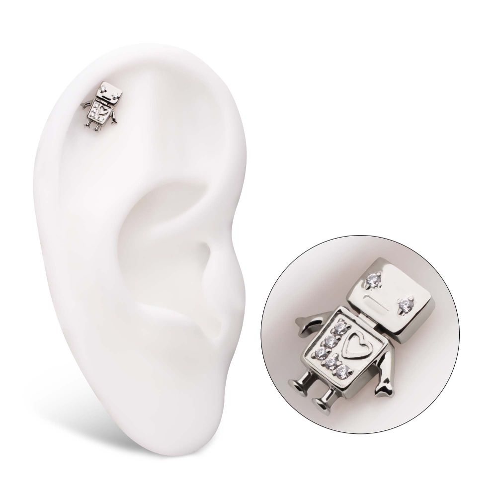 Titanium Threadless Prong Set Gem Robot Top