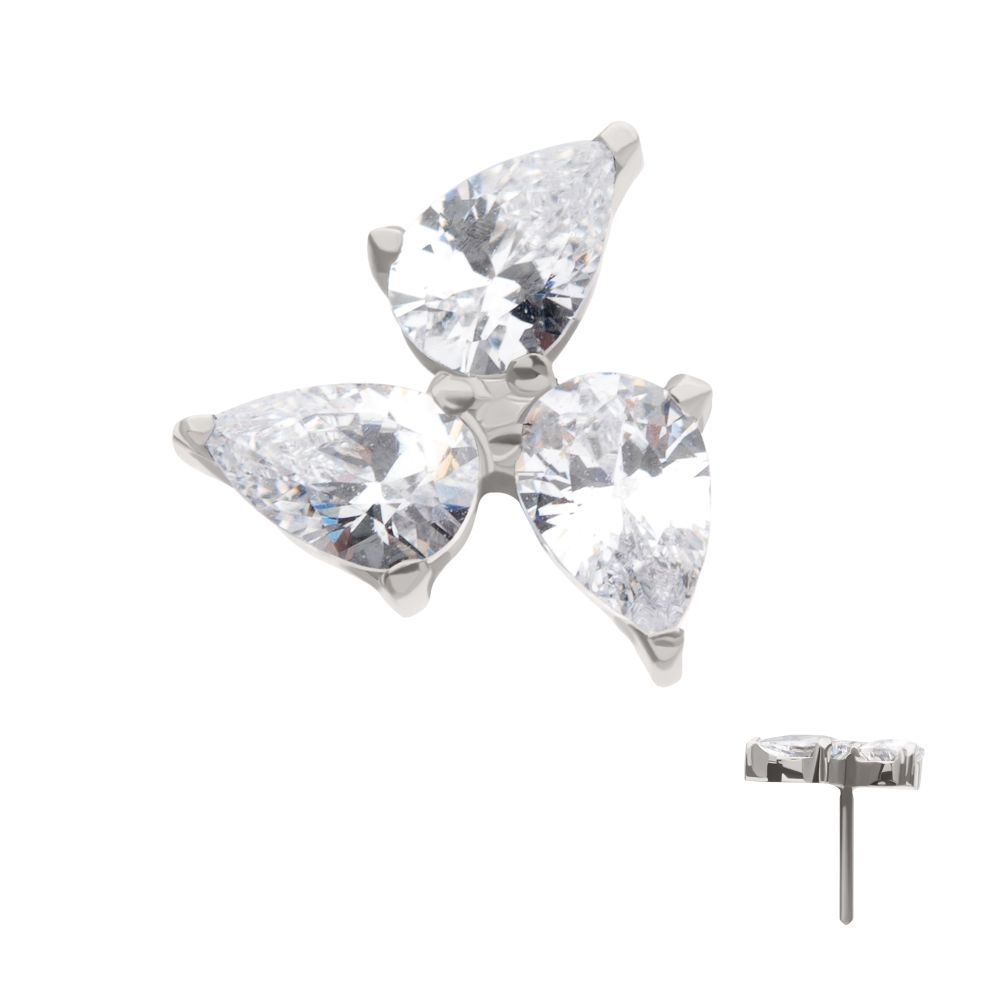 Titanium Threadless Prong Set Teardrop Gem 3-Cluster Top