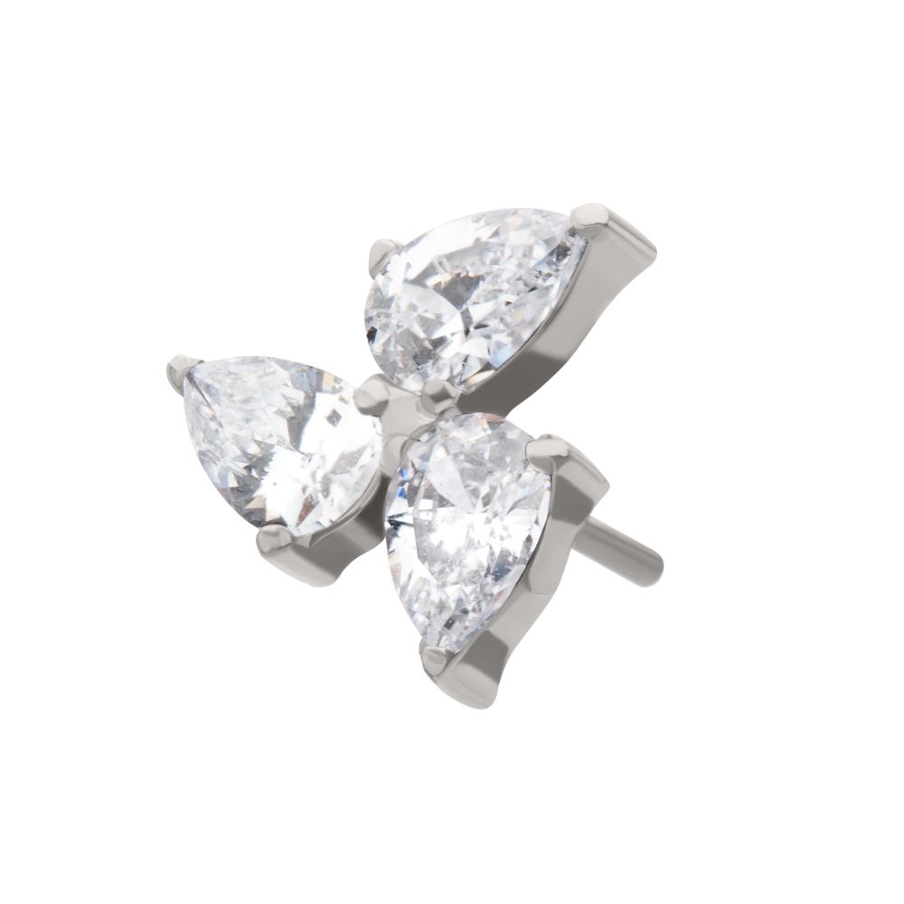 Titanium Threadless Prong Set Teardrop Gem 3-Cluster Top