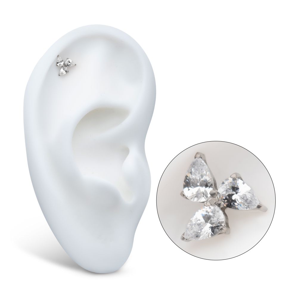 Titanium Threadless Prong Set Teardrop Gem 3-Cluster Top