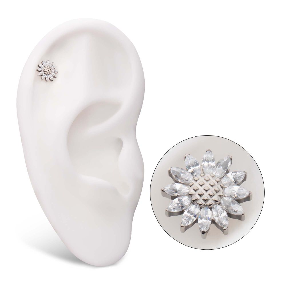 Titanium Threadless Prong Set Marquise Gem Sunflower Top