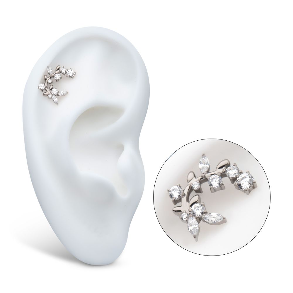 Titanium Threadless Prong Set Round & Marquise Gem Vine Top