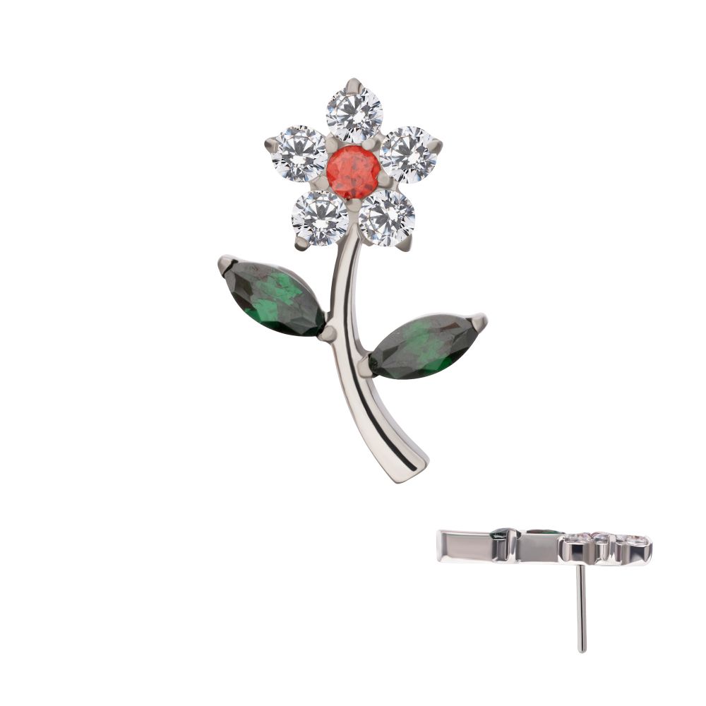 Titanium Threadless Prong Set Gem Flower & Stem Top
