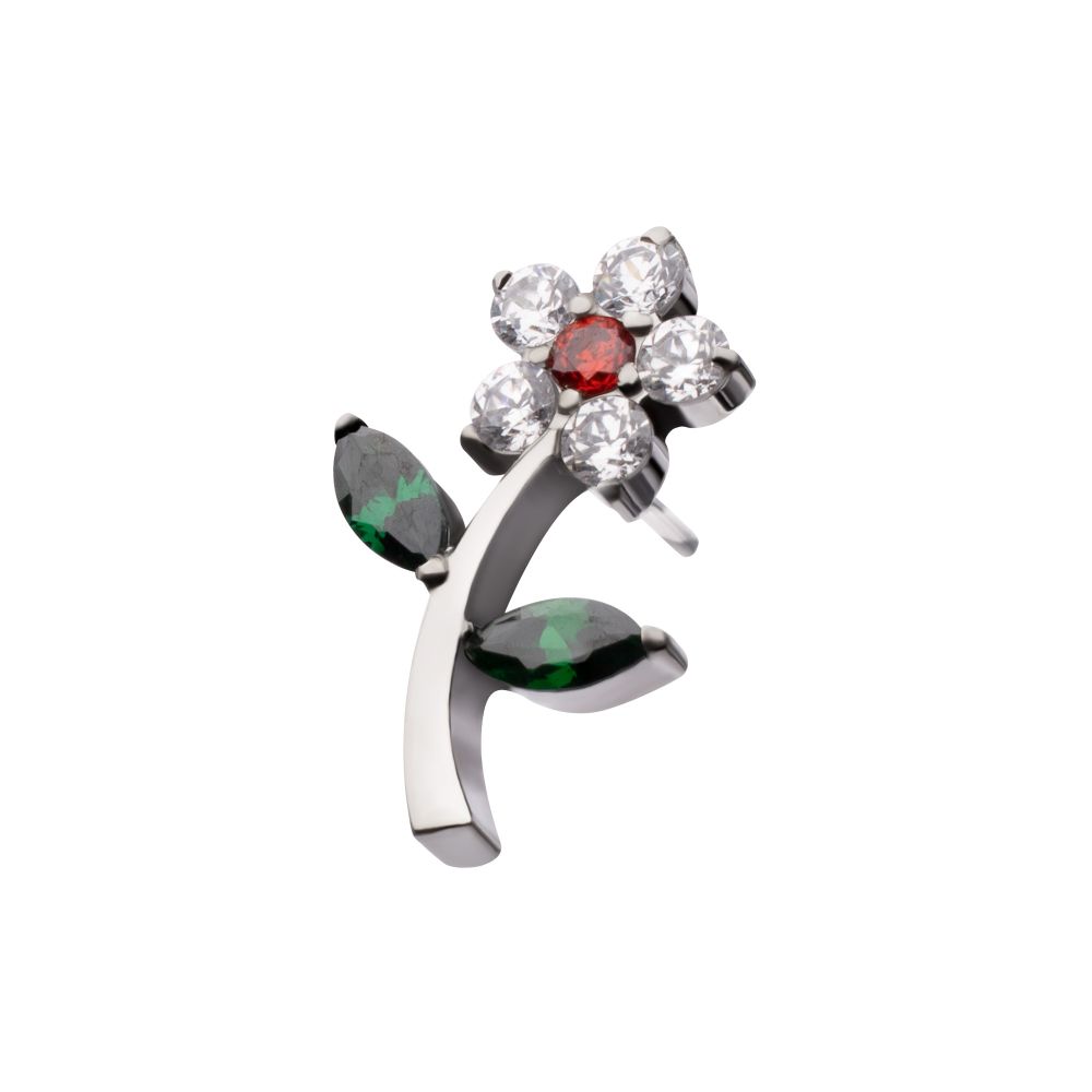 Titanium Threadless Prong Set Gem Flower & Stem Top