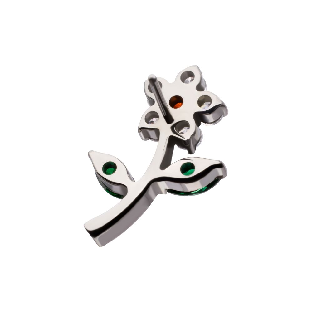 Titanium Threadless Prong Set Gem Flower & Stem Top