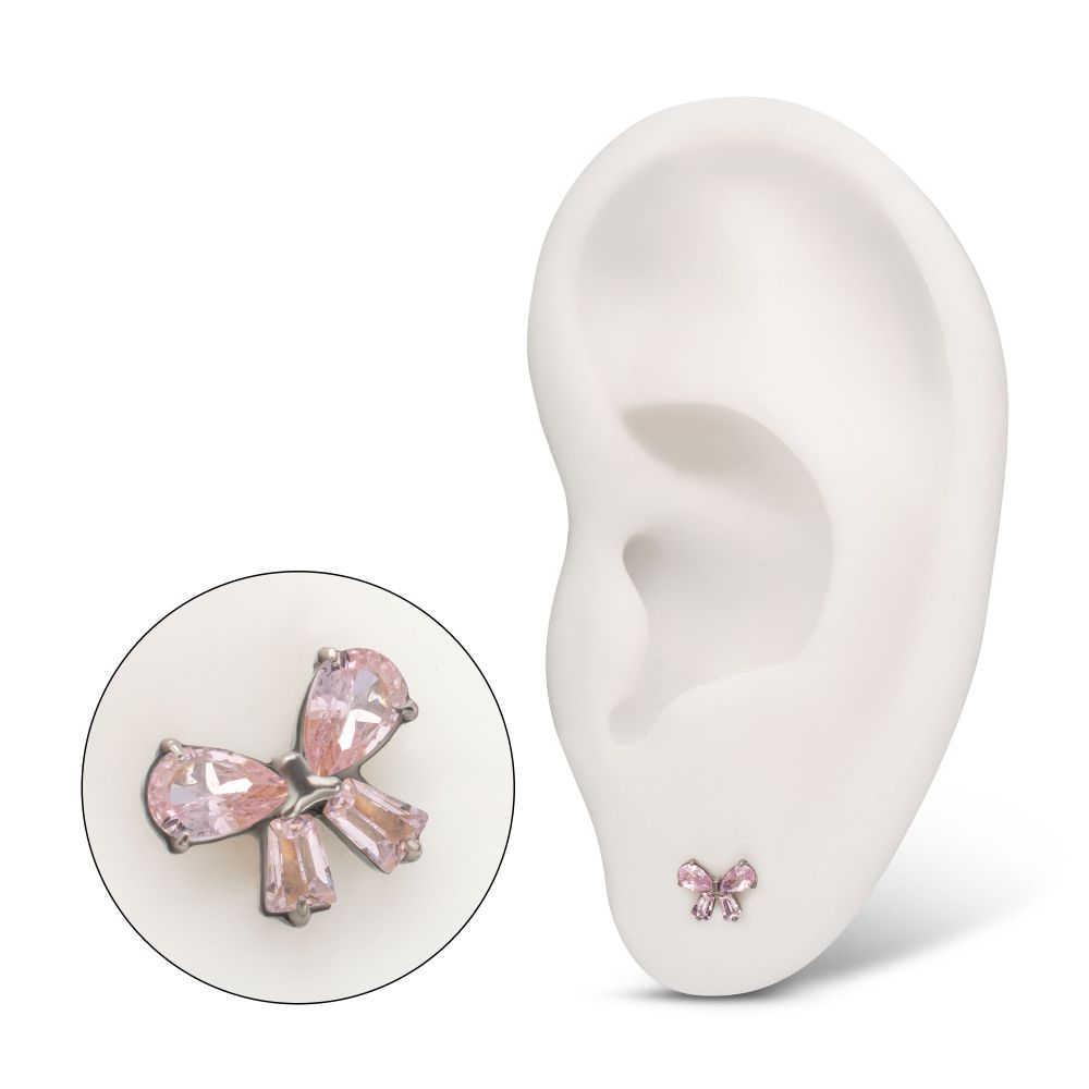 Titanium Threadless Bow Top with Prong Set Marquise & Baguette Gem