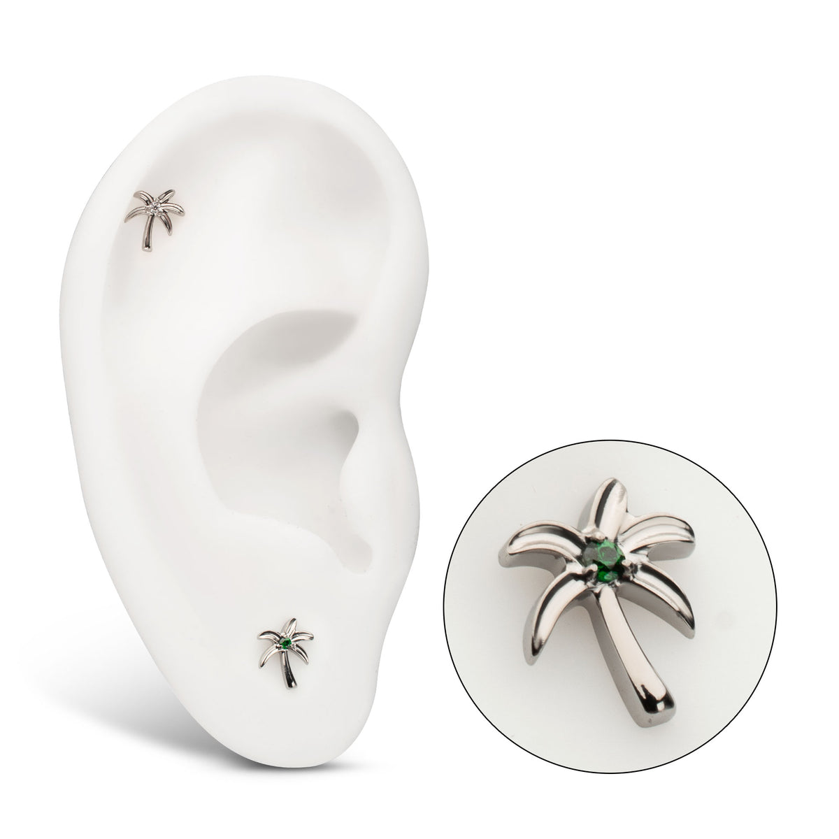Titanium Threadless Low Profile 3D Palm Tree Top With Prong Set Gem