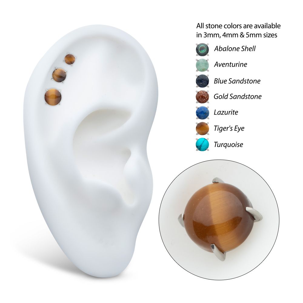 Titanium Threadless 4-Prong Round Natural Stone Top