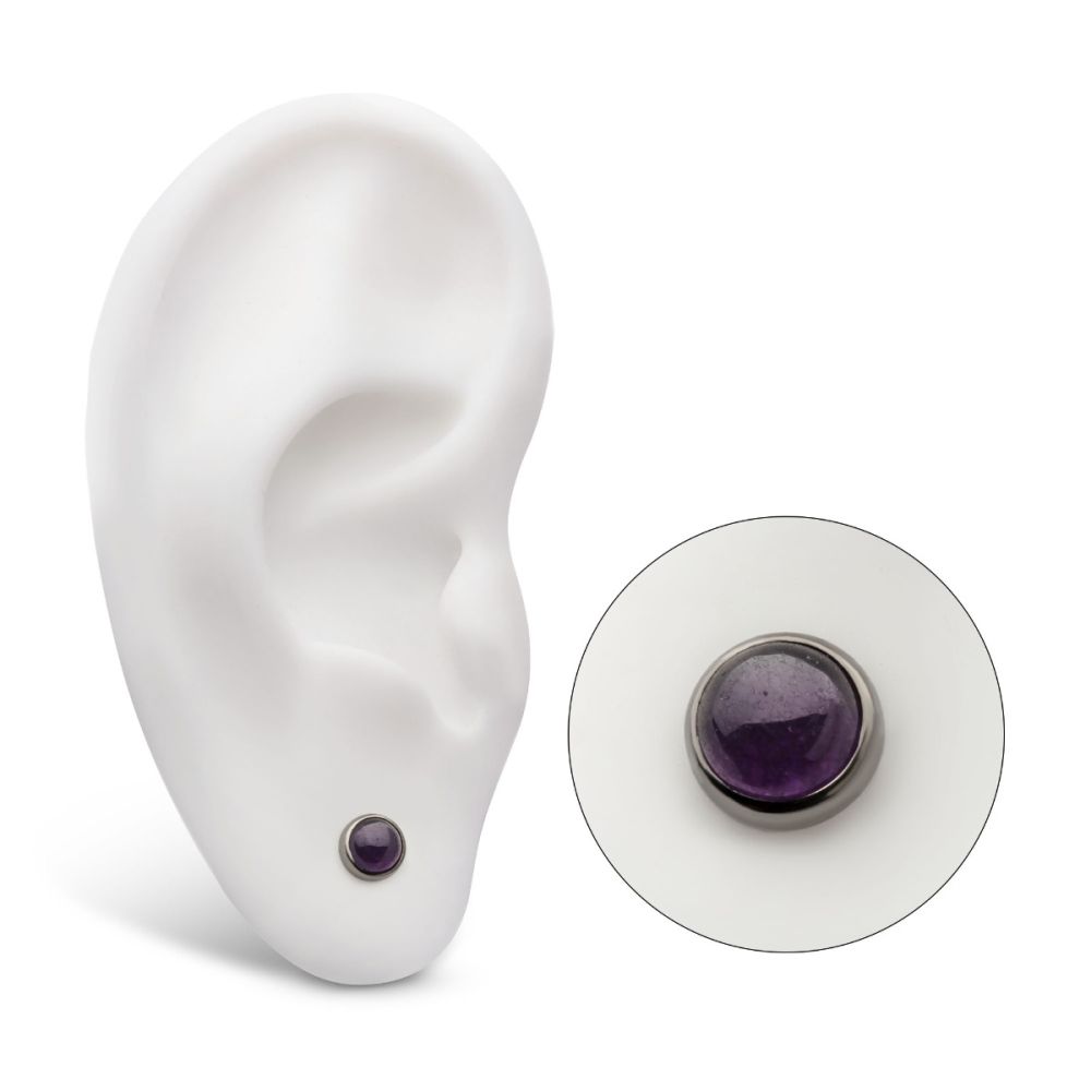Titanium Threadless Bezel Set Natural Amethyst Stone Top