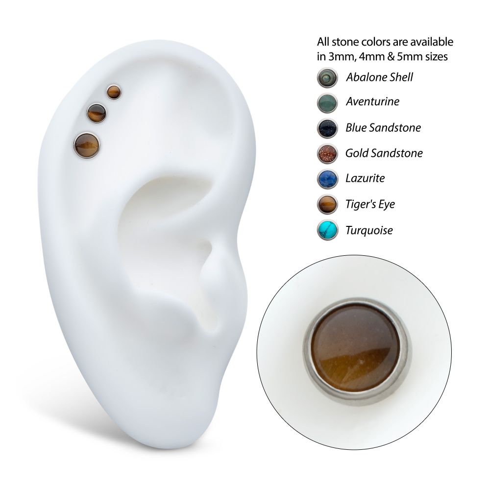 Titanium Threadless Bezel Set Round Natural Stone Top