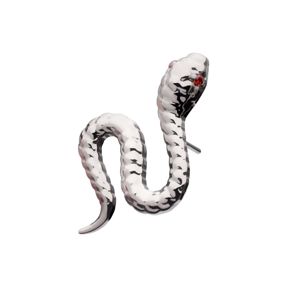 Titanium Threadless Garnet CZ Eye Snake Top