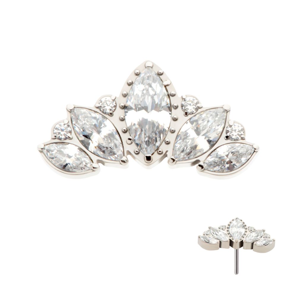 Titanium Threadless Round & Marquise CZ Cluster Fan Shape Top