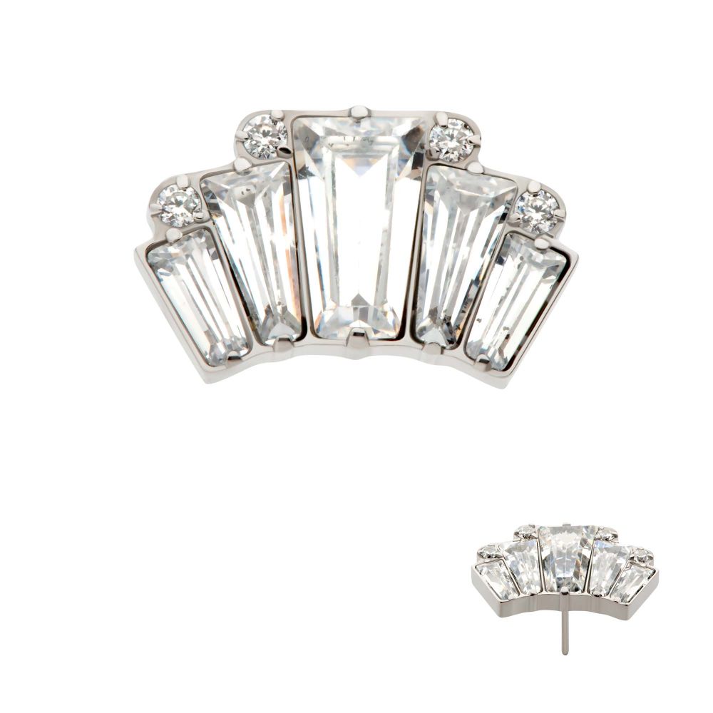 Titanium Threadless Baguette & Round CZ Fan Shape Cluster Top