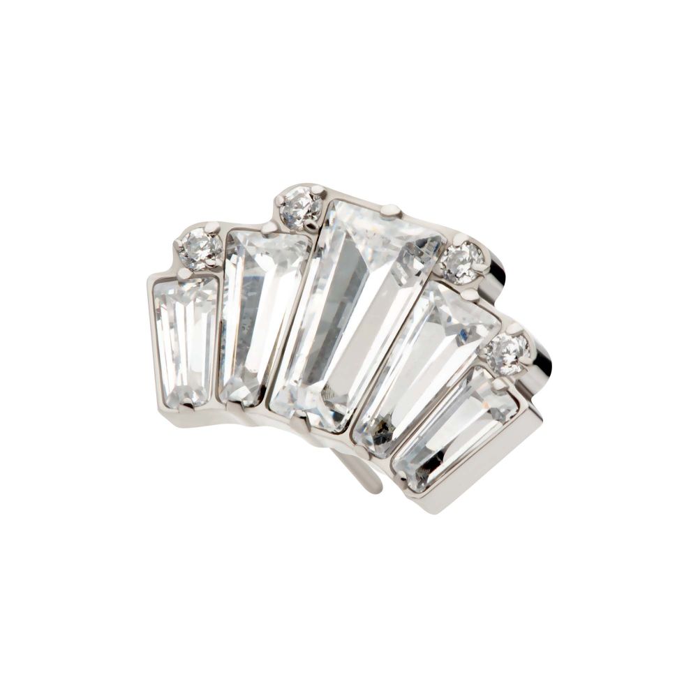 Titanium Threadless Baguette & Round CZ Fan Shape Cluster Top