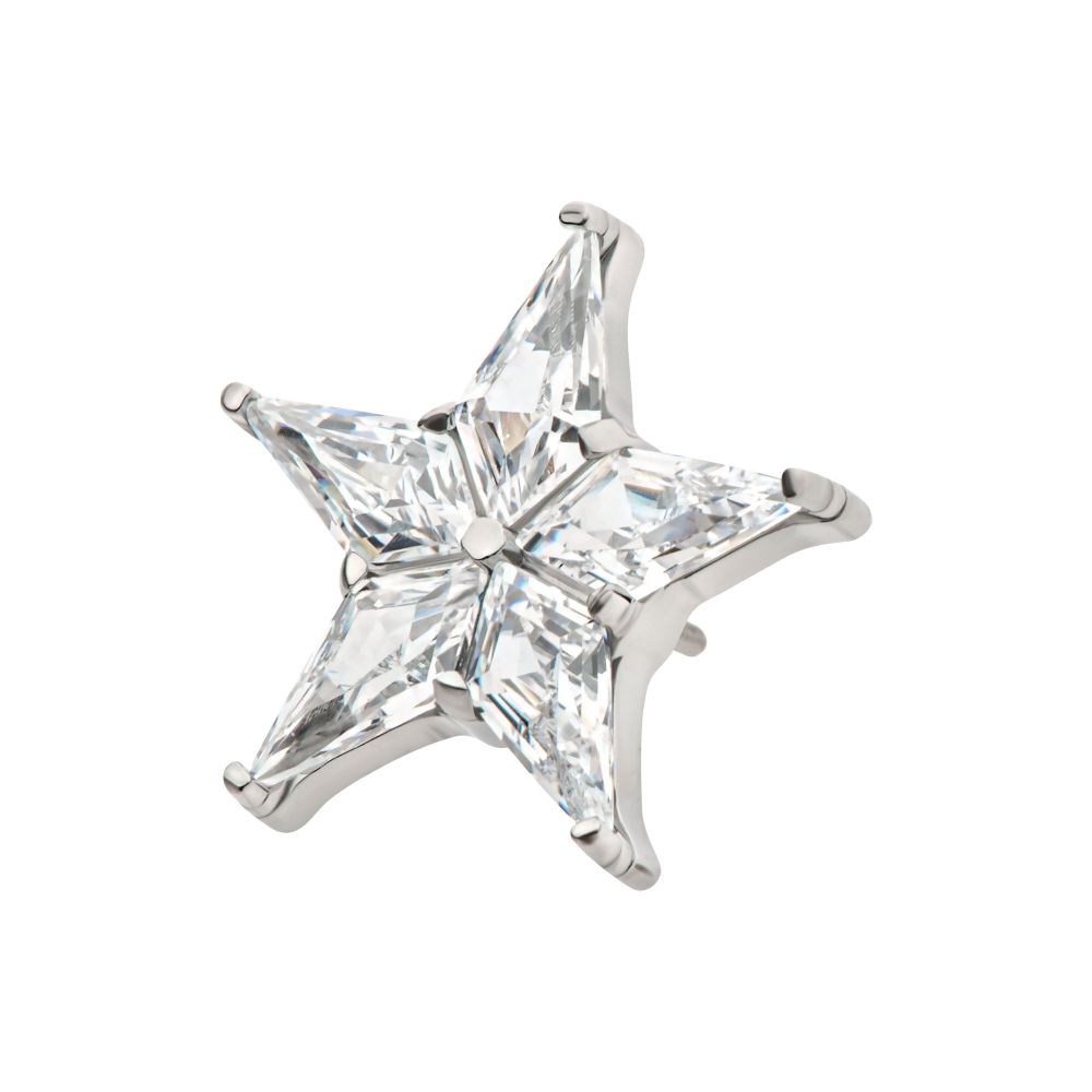 Titanium Threadless Star Top with 5 Prong Set Kite Shape Clear CZ