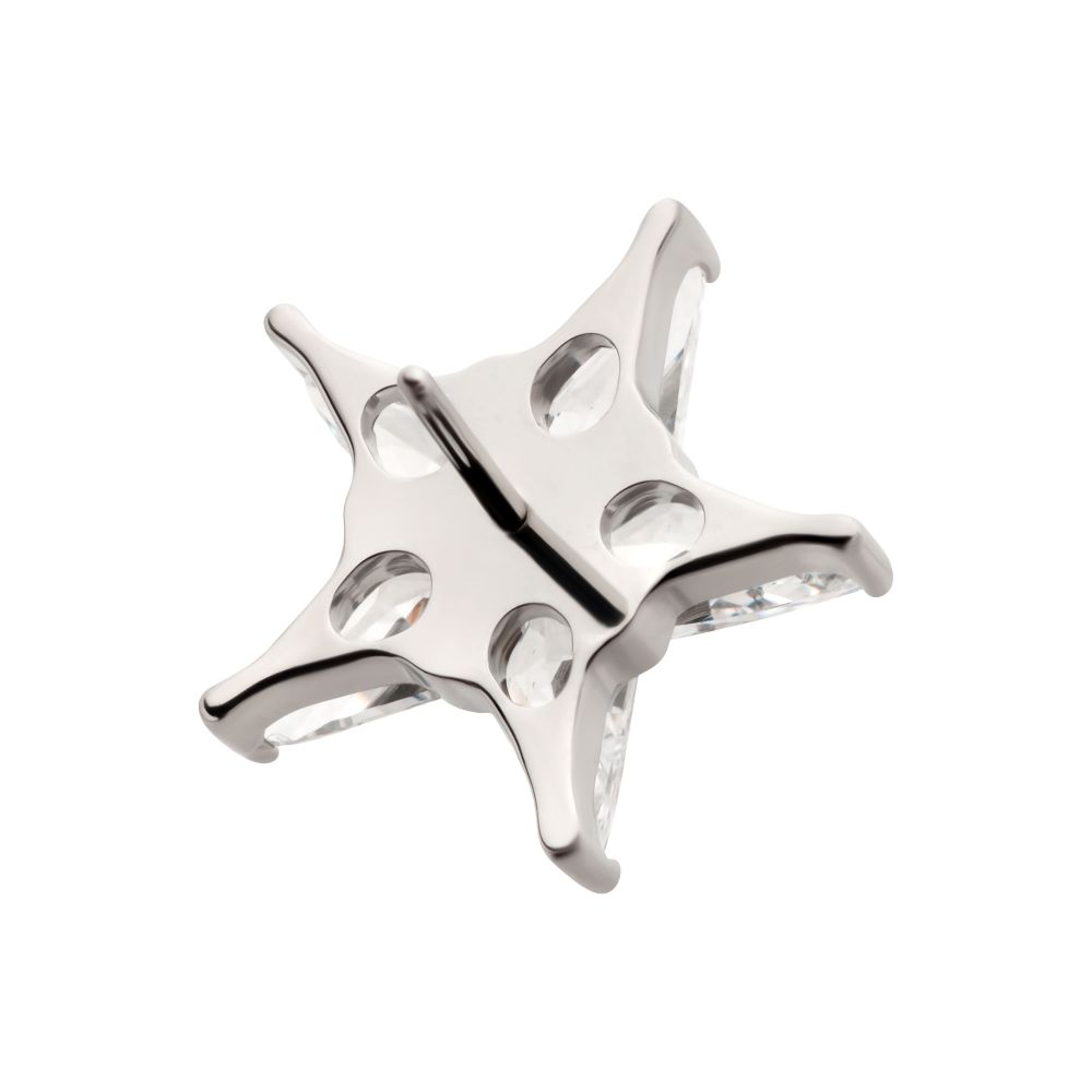 Titanium Threadless Star Top with 5 Prong Set Kite Shape Clear CZ
