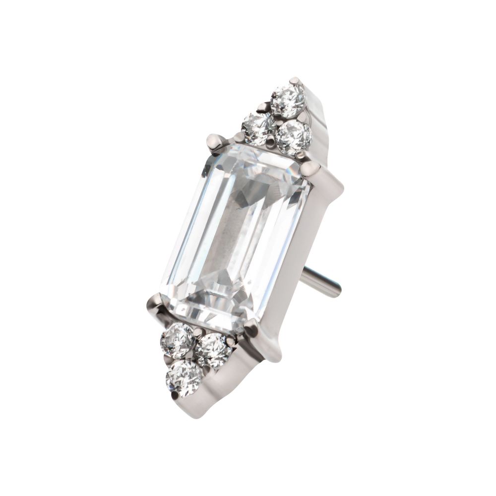 Titanium Threadless Pronged Baguette & Round CZ 7-Cluster Top
