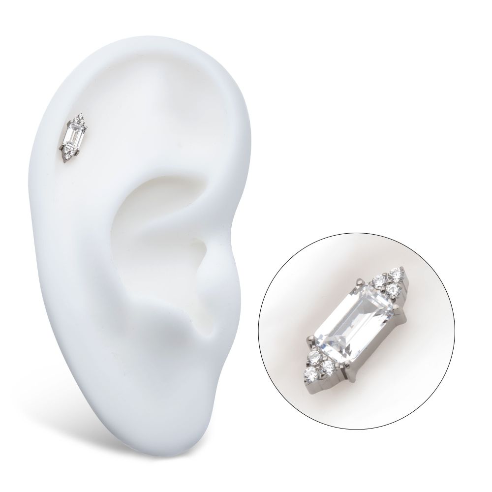 Titanium Threadless Pronged Baguette & Round CZ 7-Cluster Top