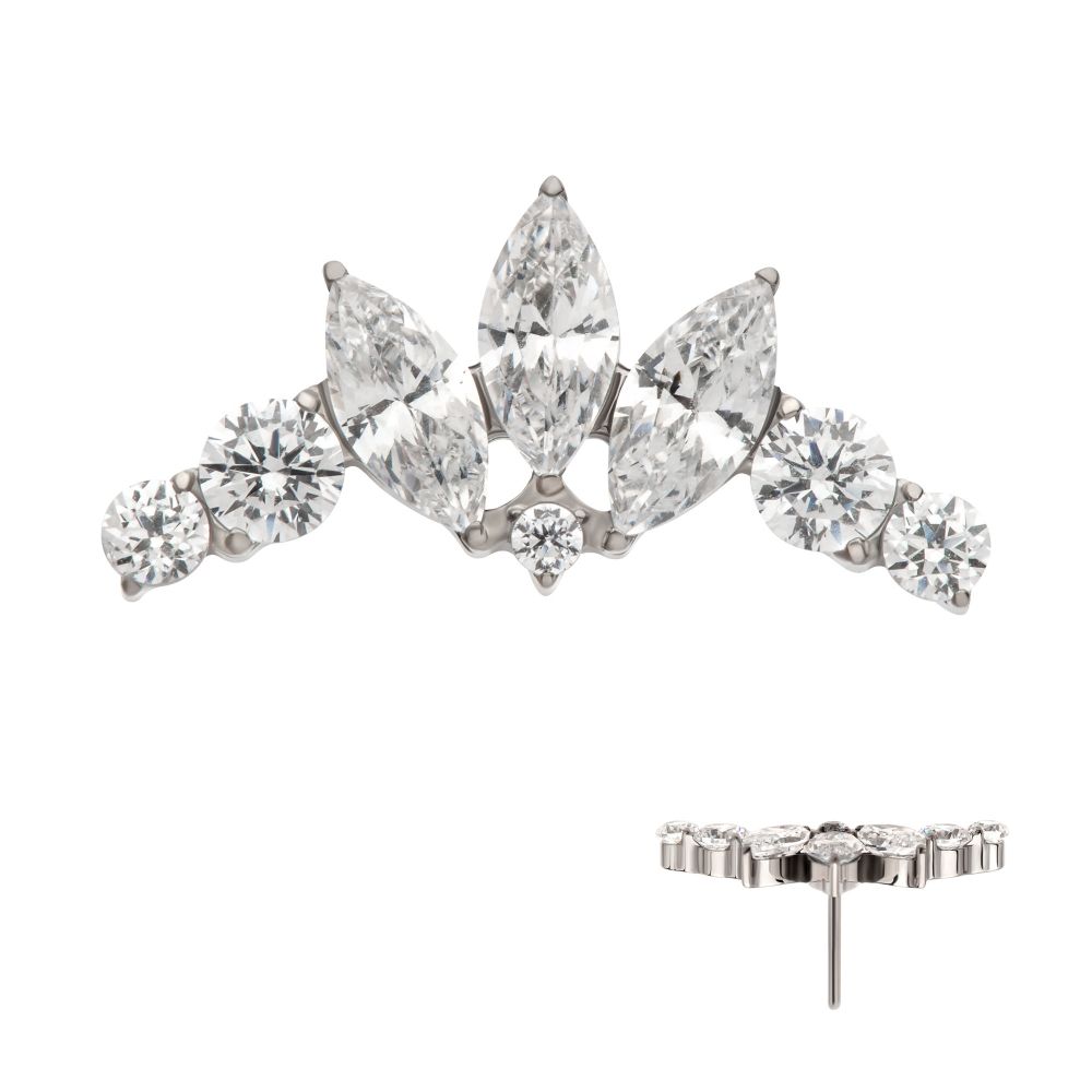 Titanium Threadless Crown Shape Top with Clustered Prong Set Round & Marquise CZ