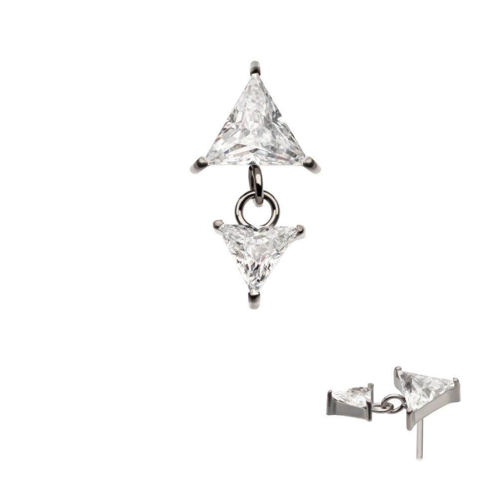 Titanium Threadless Double Triangle Prong Set CZ Dangle Top