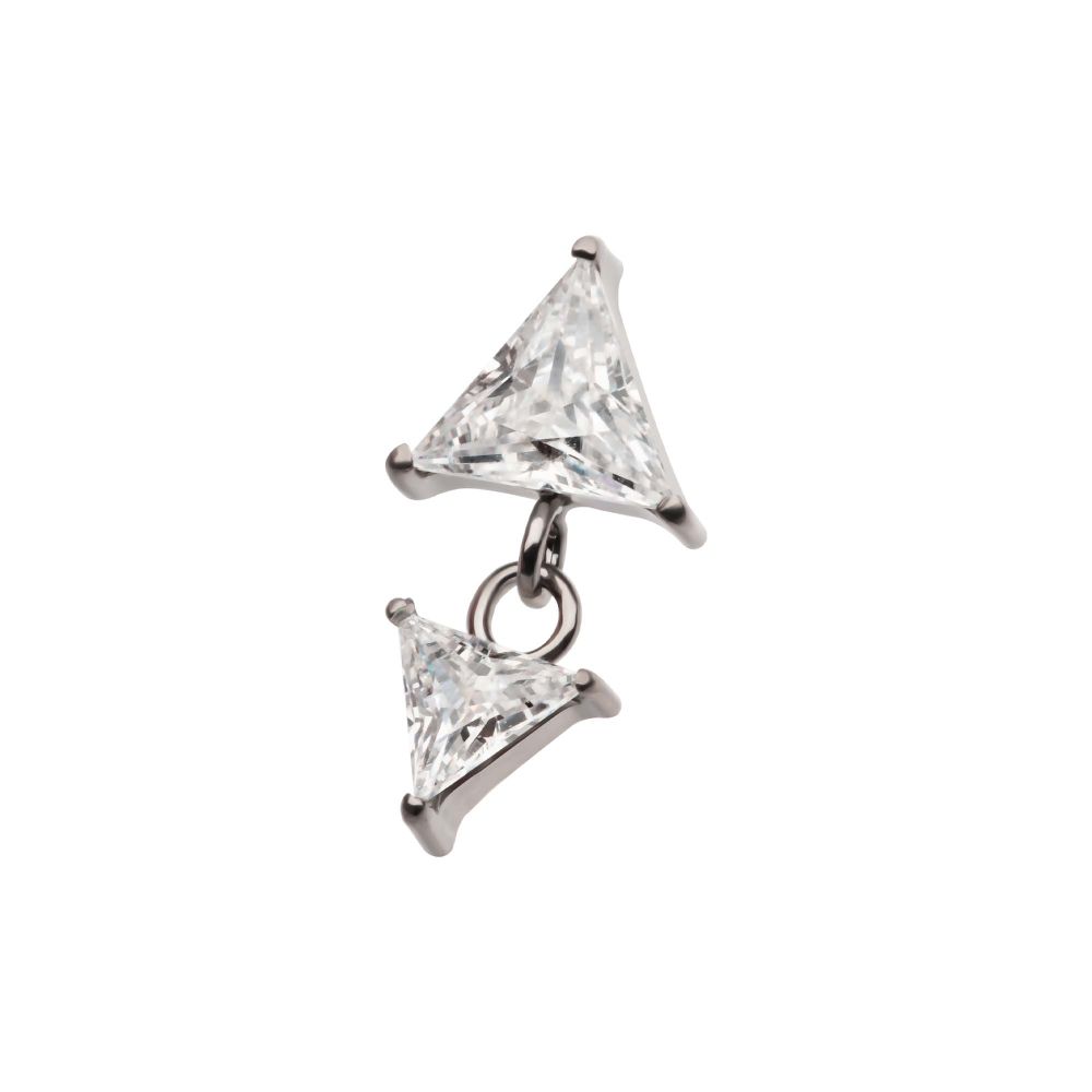 Titanium Threadless Double Triangle Prong Set CZ Dangle Top