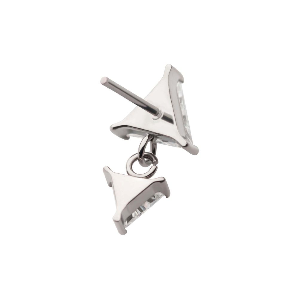 Titanium Threadless Double Triangle Prong Set CZ Dangle Top
