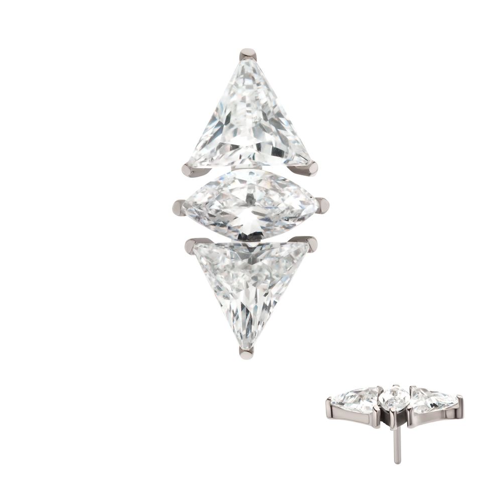 Titanium Threadless 3 Cluster Top with Prong Set Marquise & Triangle CZ