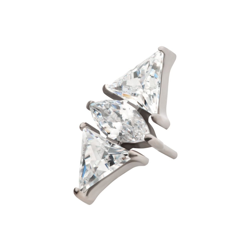 Titanium Threadless 3 Cluster Top with Prong Set Marquise & Triangle CZ