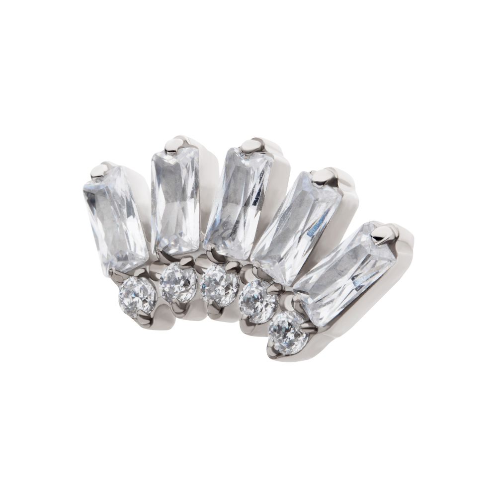 Titanium Threadless Prong Set Baguette & Round Gem Fan Shape 5-Cluster Top