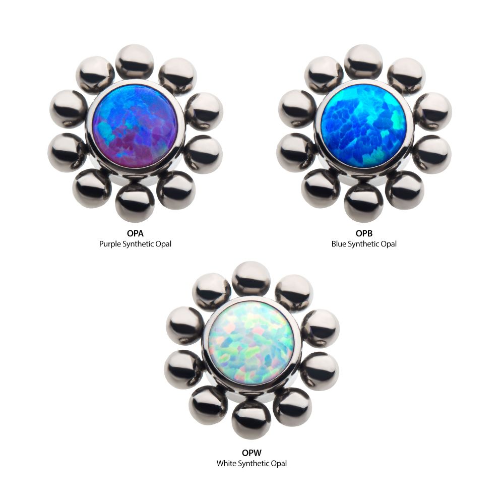 Titanium Threadless with 11 Beads & 1 Bezel Set Synthetic Opal Disc Top