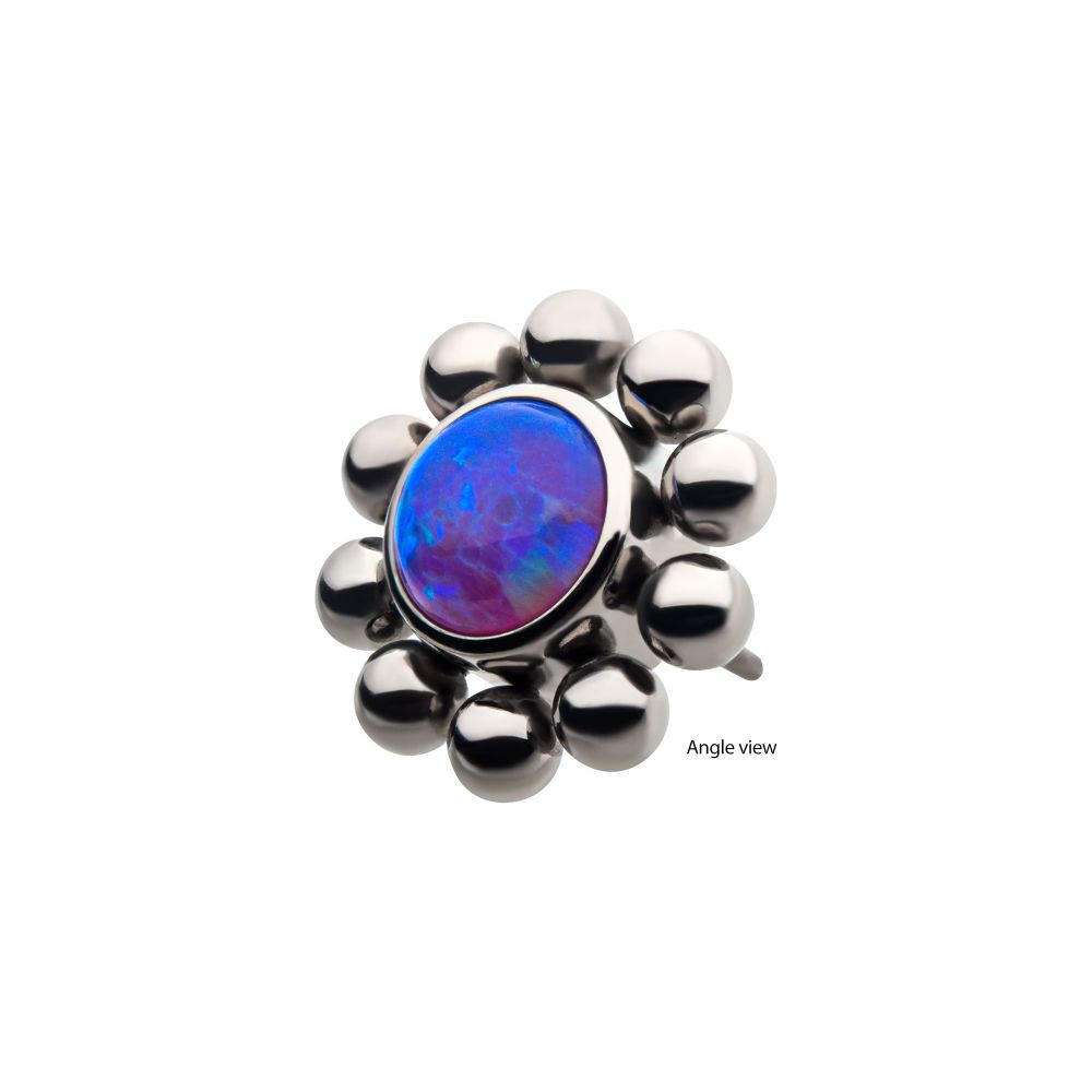 Titanium Threadless with 11 Beads & 1 Bezel Set Synthetic Opal Disc Top