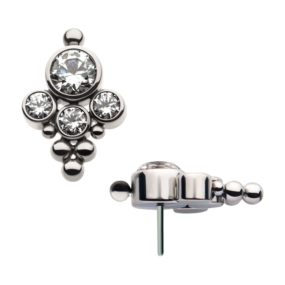 Titanium Threadless 4-Bezel Set Swarovski Zirconia & Beads Cluster Top