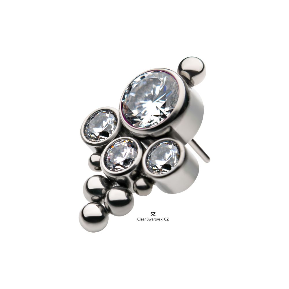 Titanium Threadless 4-Bezel Set Swarovski Zirconia & Beads Cluster Top