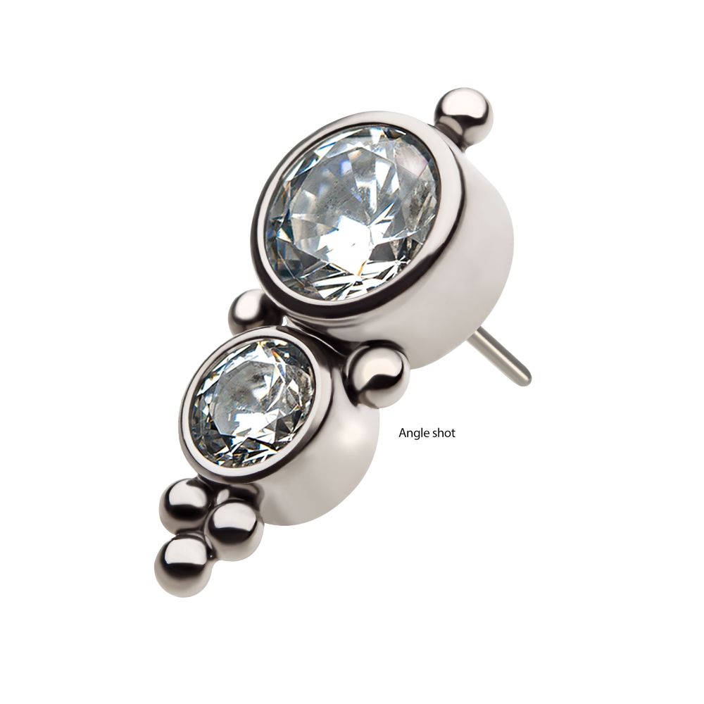 Titanium Threadless 2-Bezel Set Synthetic Opal/AAA Gem/Swarovski Zirconia & Beads Cluster Top