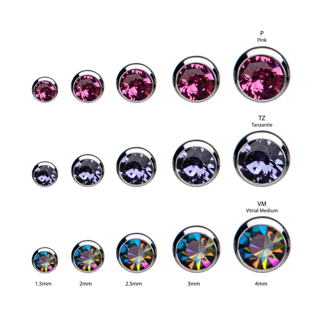 Titanium Threadless Bezel Set Swarovski Crystal Front Facing Top