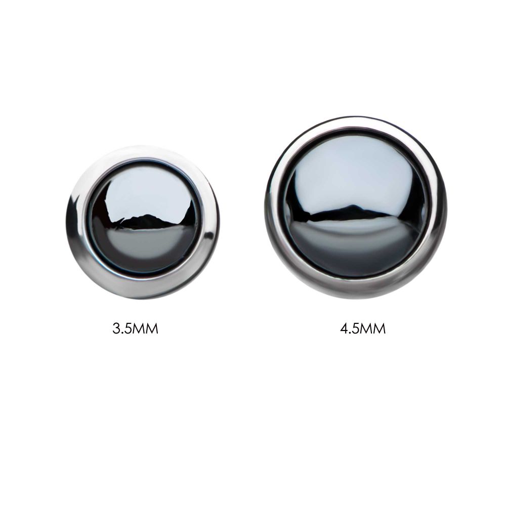 Titanium Threadless Bezel Set Hematite Gem Front Facing Top